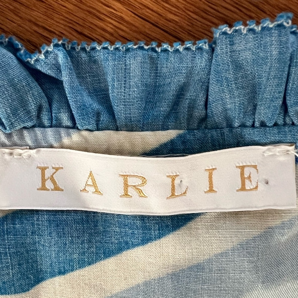 Karlie Blue and White Striped Blouse with Orange and Green Accents - Picture 4 of 5